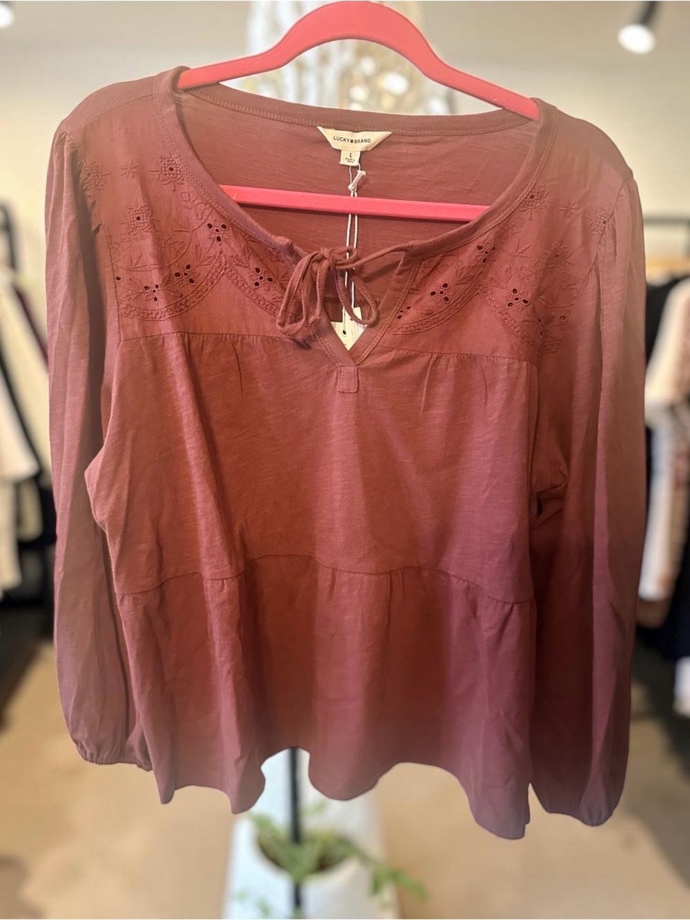 Lucky Brand Mauve Tie-Neck Peasant Tunic